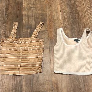 Striped Tan and Cream Ribbed Crop Tops
